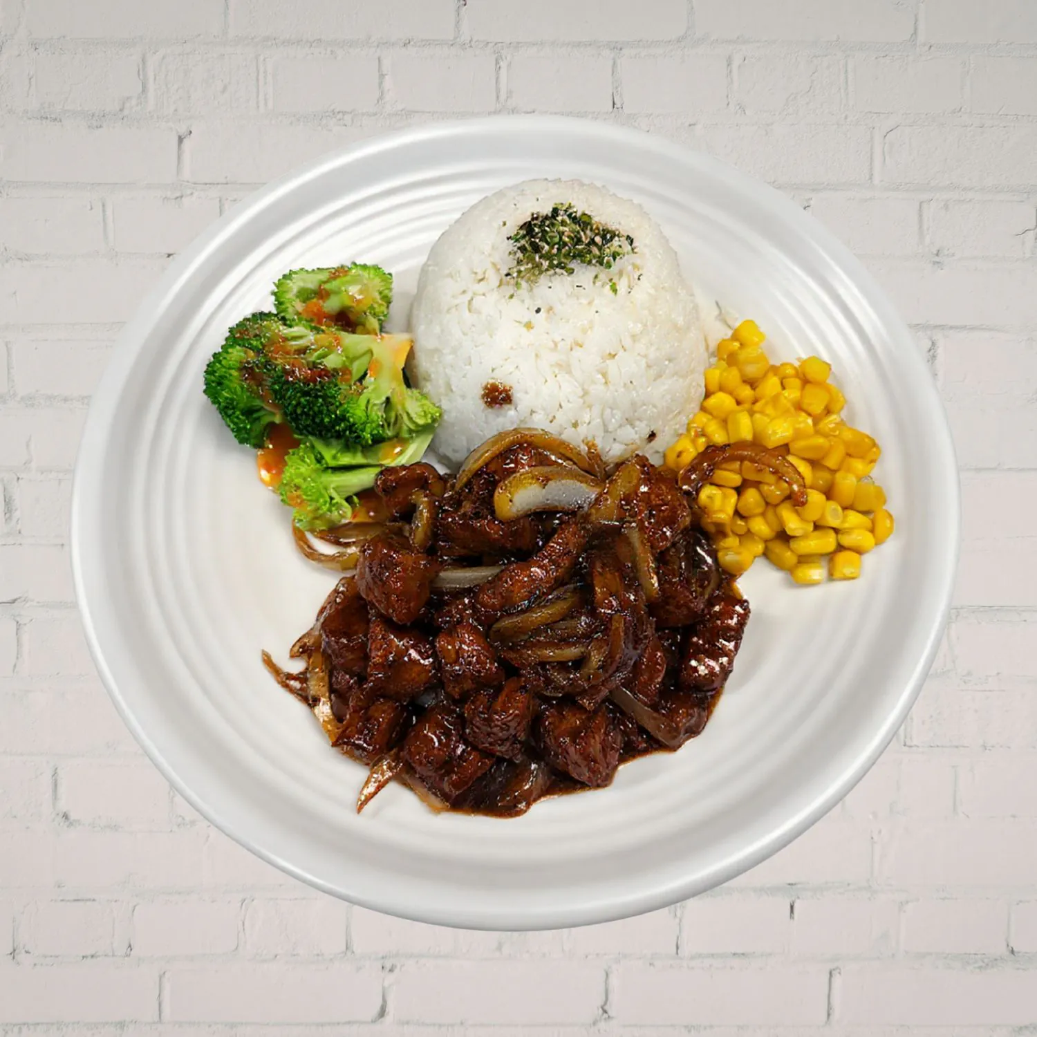 Savory beef curry with rice, broccoli and corn at Kaiju Ramen & Curry, a Japanese Curry Restaurant in Isla Vista